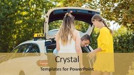  Presentation with taxi - Beautiful presentation theme featuring taxi driver putting luggage backdrop and a yellow colored foreground