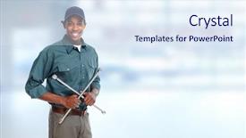  Presentation with auto repair - Presentation design enhanced with lugs - auto mechanic with tire wrench background and a sky blue colored foreground