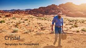  Presentation with nevada desert - PPT theme featuring lugs - bearded man carrying stuicase background and a  colored foreground