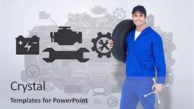  Presentation with tire waste - Audience pleasing slide set consisting of lugs - confident mechanic carrying tire backdrop and a  colored foreground