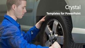  Presentation with change a flat car tire - PPT theme consisting of lugs - male mechanic changing car wheel background and a gray colored foreground