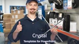  Presentation with garage car - Slides enhanced with lugs - smiling car mechanic with lug background and a  colored foreground