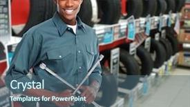  Presentation with garage car - Amazing slides having lugs - smiling car mechanic with lug backdrop and a ocean colored foreground