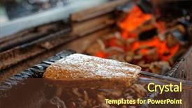  Presentation with charcoal - Audience pleasing presentation theme consisting of luleh kebab minced meat on spits middle eastern staple being fried on charcoal grill backdrop and a tawny brown colored foreground