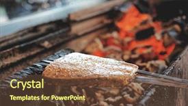  Presentation with charcoal - Slide deck having luleh kebab minced meat on spits middle eastern staple being fried on charcoal grill toned image background and a tawny brown colored foreground
