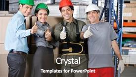  Presentation with warehouse - Audience pleasing presentation consisting of lumbar - portrait of happy foremen backdrop and a tawny brown colored foreground