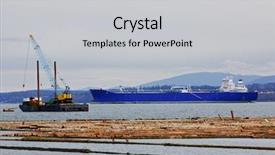  Presentation with port industry - Amazing PPT theme having freighter or tanker shipping backdrop and a light gray colored foreground
