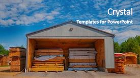  Presentation with lumber - Cool new slide deck with pine logs stacked at lumber backdrop and a teal colored foreground