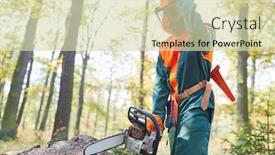  Presentation with chainsaw - PPT theme with protective gear with the chainsaw background and a soft green colored foreground