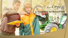  Presentation with gear - Beautiful PPT layouts featuring lumberjack-in-protective-gear backdrop and a blonde colored foreground