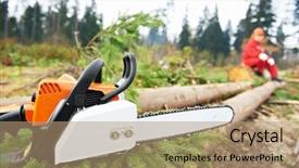  Presentation with work safety - Audience pleasing slide deck consisting of laboral risk - lumberjack worker in protective safety backdrop and a coral colored foreground