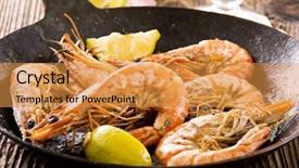  Presentation with king - Slides featuring lumi re - fried king prawns background and a gold colored foreground