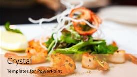  Presentation with thyme - Slide set consisting of lumi re - king prawns fried with garlic background and a yellow colored foreground