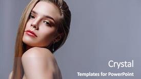  Presentation with beauty makeup - Amazing PPT theme having luminous - beauty concept beautiful young woman backdrop and a gray colored foreground