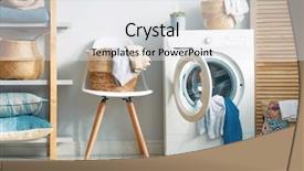  Presentation with laundry - Cool new PPT layouts with luminous - interior of a real laundry backdrop and a white colored foreground