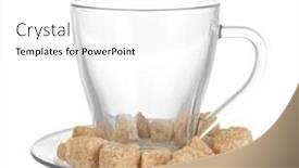  Presentation with sugar cane - Beautiful PPT theme featuring lump brown cane sugar cubes in glass cup isolated on white backdrop and a white colored foreground