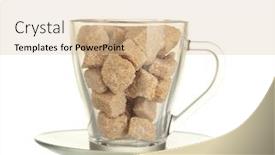  Presentation with sugar cane - Audience pleasing PPT theme consisting of lump brown cane sugar cubes in glass cup isolated on white backdrop and a lemonade colored foreground