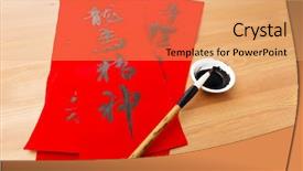  Presentation with chinese new year lunar - Presentation theme enhanced with lunar new year calligraphy background and a coral colored foreground