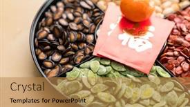  Presentation with lunar new year - PPT layouts consisting of lunar-new-year-snack-box background and a coral colored foreground