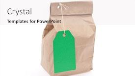  Presentation with price - Presentation design consisting of lunch bag with green tag price background and a sky blue colored foreground