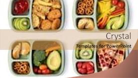  Presentation with lunch box - Slide deck having lunch-box-with-delicious-food background and a gold colored foreground