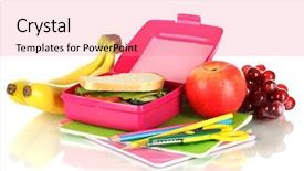  Presentation with school lunch - Cool new slides with lunch box with sandwich fruit backdrop and a coral colored foreground