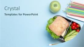  Presentation with school lunch - Slide deck enhanced with lunch-box-with-sandwich-vegetables background and a cool aqua colored foreground