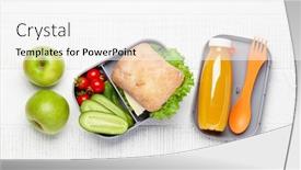  Presentation with school lunch - Slide deck with lunch-box-with-sandwich-vegetables background and a white colored foreground