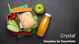  Presentation with school lunch - Theme consisting of lunch-box-with-sandwich-vegetables background and a dark gray colored foreground