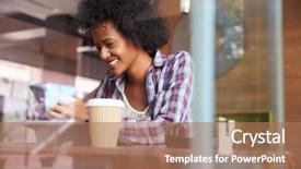  Presentation with digital art women - PPT layouts with lunch break - businesswoman on phone using digital background and a coral colored foreground
