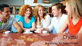  Presentation with farewell of friends - Theme having lunch break - gathering of friends background and a  colored foreground