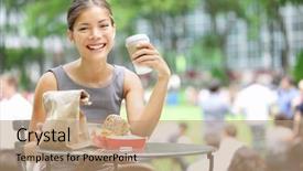  Presentation with happy life - Beautiful presentation theme featuring lunch break in city backdrop and a coral colored foreground