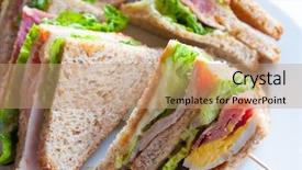 Presentation with bacon - Slides featuring lunch buffet - sandwich with bacon - chicken background and a coral colored foreground