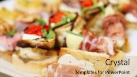  Presentation with seafood - Slide set with lunch buffet - seafood soup cooking background and a yellow colored foreground