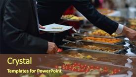  Presentation with meat food - Beautiful presentation design featuring lunch business meeting - people group catering buffet food backdrop and a tawny brown colored foreground