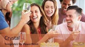  Presentation with romantic birthday couple celebrate - PPT theme featuring six party talk - group of friends celebrating birthday background and a red colored foreground