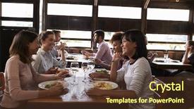  Presentation with lunch club - Presentation design with lunch in a busy restaurant background and a tawny brown colored foreground