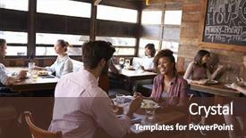  Presentation with lunch - Amazing slides having lunch in a busy restaurant backdrop and a tawny brown colored foreground