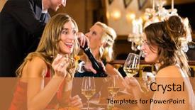  Presentation with dining restaurant - Cool new PPT layouts with lunch in a fine restaurant backdrop and a gold colored foreground