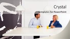  Presentation with partners - Presentation with lunch in the office lunchroom background and a white colored foreground