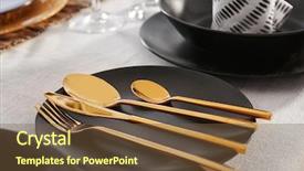  Presentation with table setting - PPT theme enhanced with lunch invitation - beautiful festive table setting closeup background and a tawny brown colored foreground