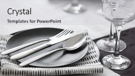  Presentation with table setting - PPT layouts consisting of lunch invitation - beautiful festive table setting closeup background and a light gray colored foreground