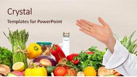  Presentation with chef - Slide set enhanced with lunch invitation - chef man hands background and a  colored foreground