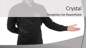  Presentation with waiter - Cool new theme with lunch invitation - handsome waiter on white background backdrop and a light gray colored foreground