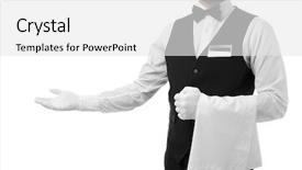  Presentation with waiter - Presentation featuring lunch invitation - handsome waiter with towel background and a white colored foreground