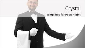  Presentation with waiter - Cool new slide set with lunch invitation - handsome waiter with towel backdrop and a white colored foreground