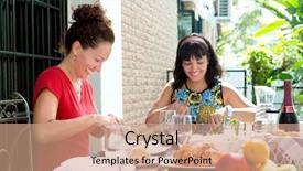  Presentation with women - PPT layouts enhanced with lunch invitation - two beautiful hispanic women enjoying background and a coral colored foreground