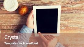  Presentation with tablet - Slide deck featuring lunch learn professional - close up of male hands background and a  colored foreground