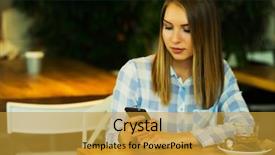  Presentation with coffee shop - Presentation design having lunch learn professional - young beautiful woman is drinking background and a gold colored foreground