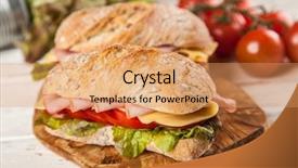 Presentation with delicious in memory - PPT layouts consisting of lunch meat - delicious ciabatta sandwich background and a  colored foreground